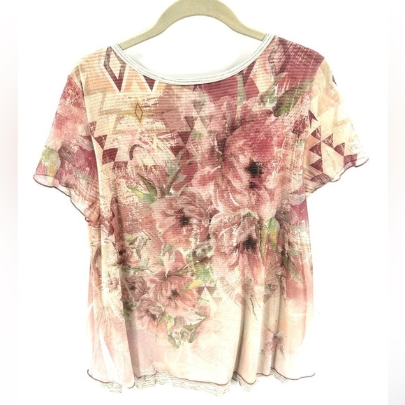 Sundance Size Large Top Ever Blooming Floral Mesh Layered Blouse Shirt Pink USA - Picture 3 of 8